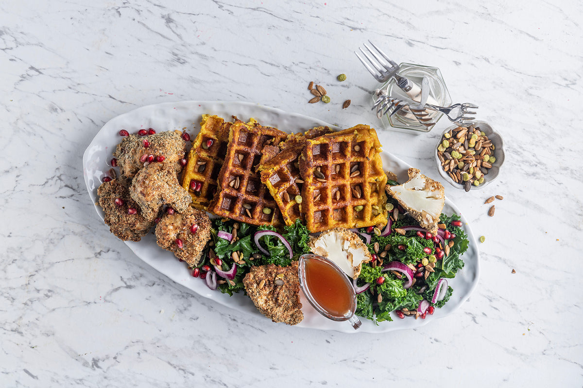 Spicy Cauliflower Wings with Roasted Oat Waffles Good4U Online