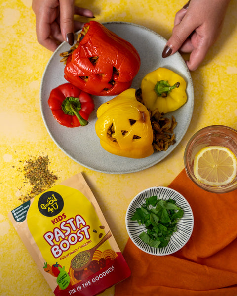 Halloween-Inspired, Orzo-Stuffed Peppers: